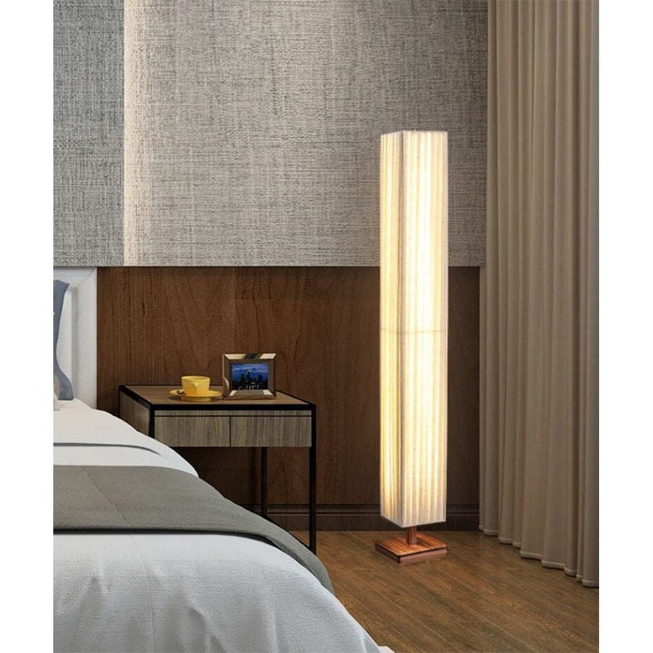 Minimalist Floor Lamp Walnut Wood Base White Cloth Corner for Bedroom Living Room - Floor Lamps