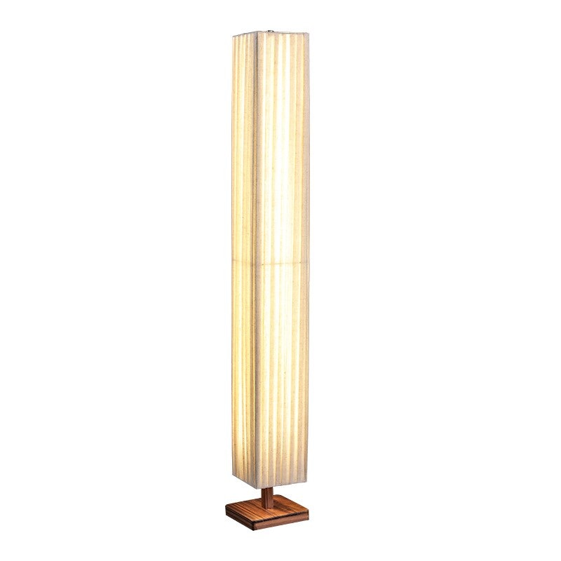 Minimalist Floor Lamp Walnut Wood Base White Cloth Corner for Bedroom Living Room - Floor Lamps