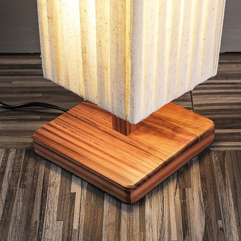 Minimalist Floor Lamp Walnut Wood Base White Cloth Corner for Bedroom Living Room - Floor Lamps