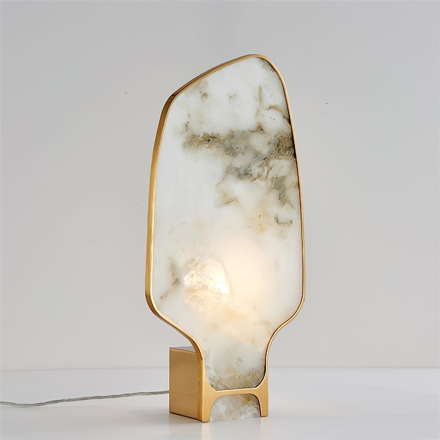 Modern Alabaster Table Lamp with Brass Frame – Bedroom or Living Room Light - Lamps