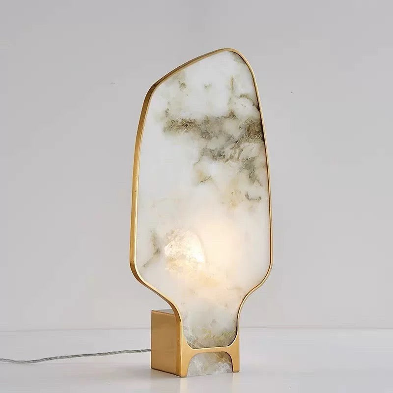 Modern Alabaster Table Lamp with Brass Frame – Bedroom or Living Room Light - Lamps