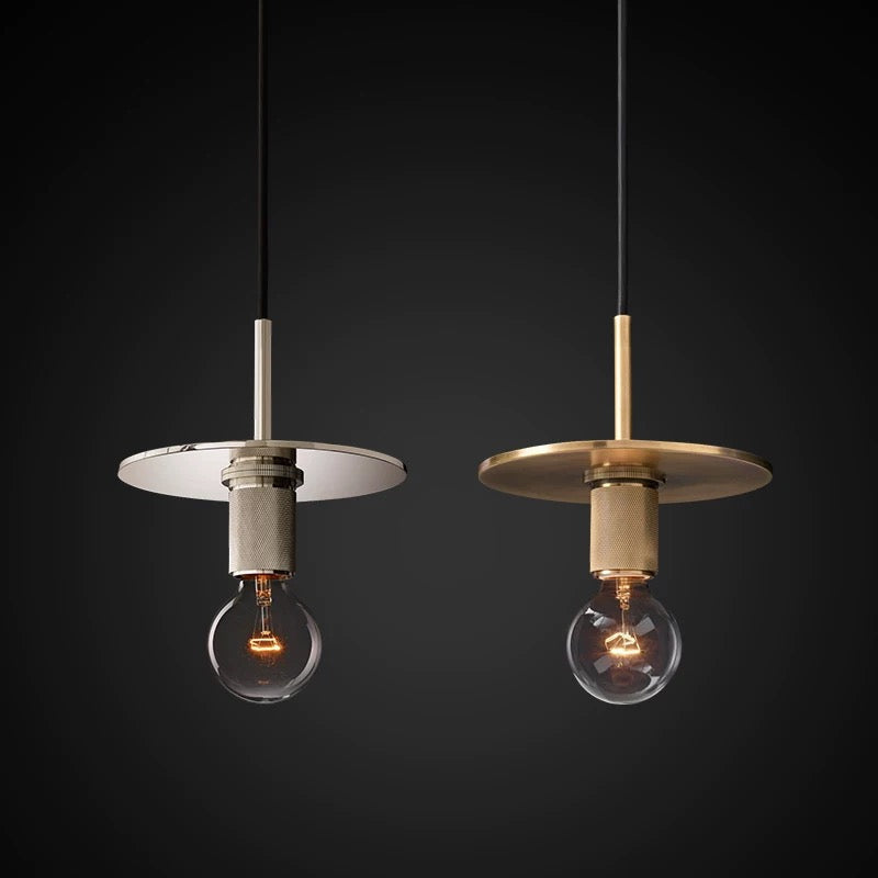 Modern Brass Disc Pendant Light – Minimalist Iron Ceiling Fixture for Dining Room or Kitchen - Lamps