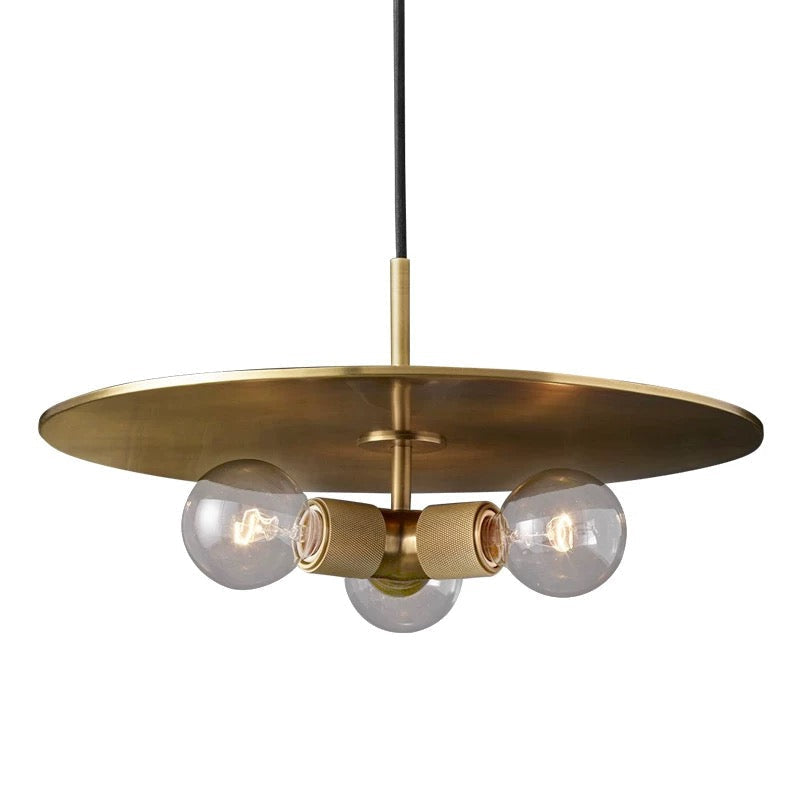 Modern Brass Disc Pendant Light – Minimalist Iron Ceiling Fixture for Dining Room or Kitchen - Lamps