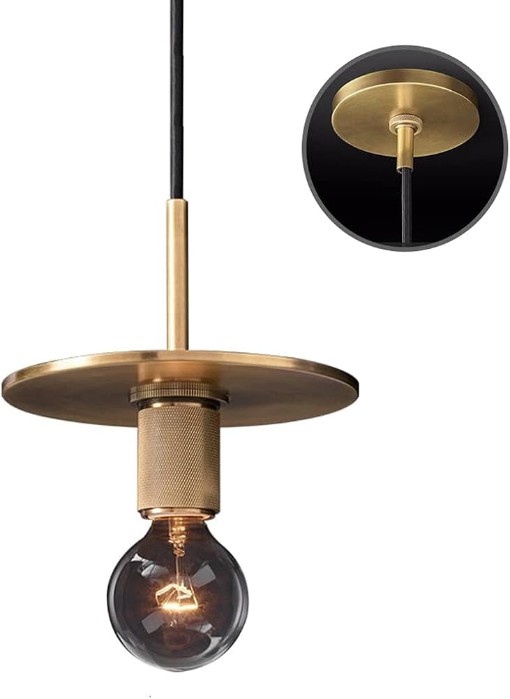 Modern Brass Disc Pendant Light – Minimalist Iron Ceiling Fixture for Dining Room or Kitchen - Lamps