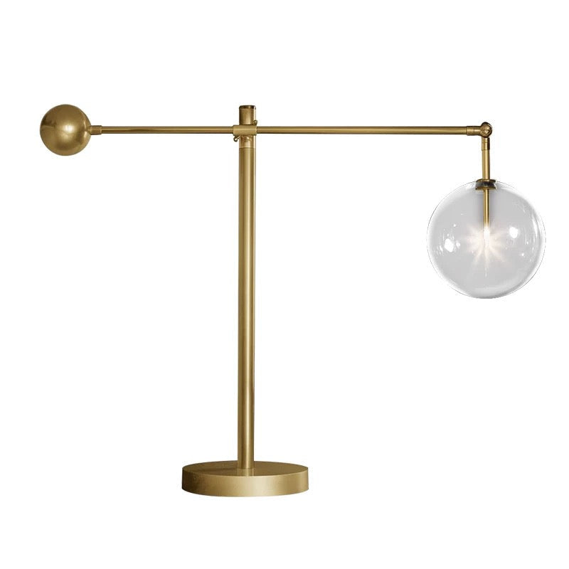 Modern Brass and Glass Globe Table Lamp | Contemporary Accent Light for Desk or Living Room - Art Deco Lamps