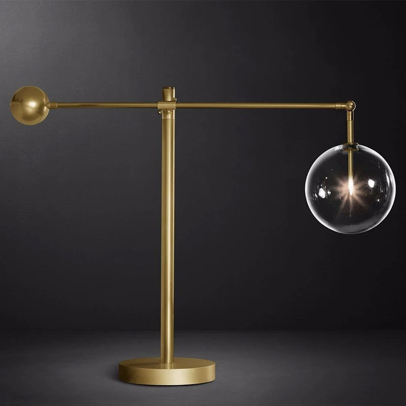 Modern Brass and Glass Globe Table Lamp | Contemporary Accent Light for Desk or Living Room - Art Deco Lamps