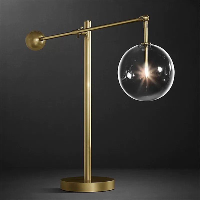 Modern Brass and Glass Globe Table Lamp | Contemporary Accent Light for Desk or Living Room - Art Deco Lamps