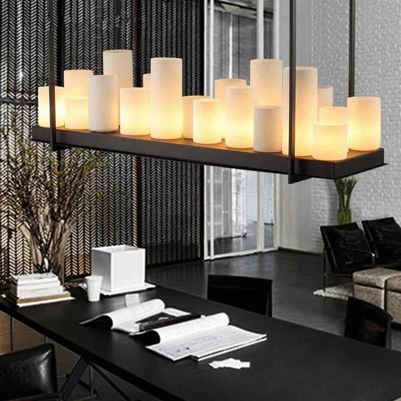 Modern Candle-style Pendant Light – Faux Marble Rectangular Chandelier for Dining Room - Chandeliers