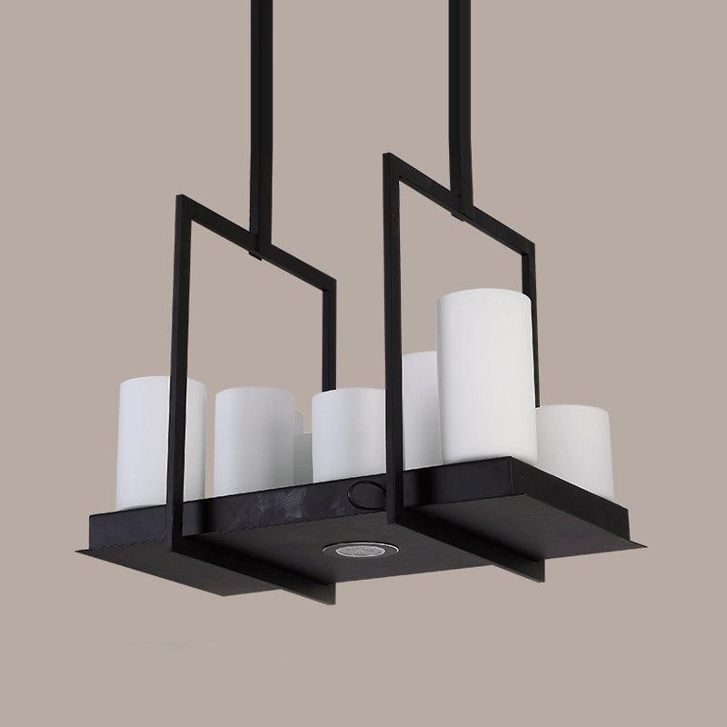 Modern Candle-style Pendant Light – Faux Marble Rectangular Chandelier for Dining Room - Chandeliers