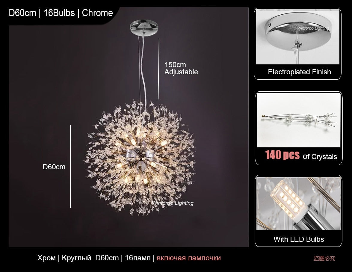 Modern Pendant Lighting | Crystal Dandelion Lamps | 1-light for Stairs Living Room Dining - Lamps