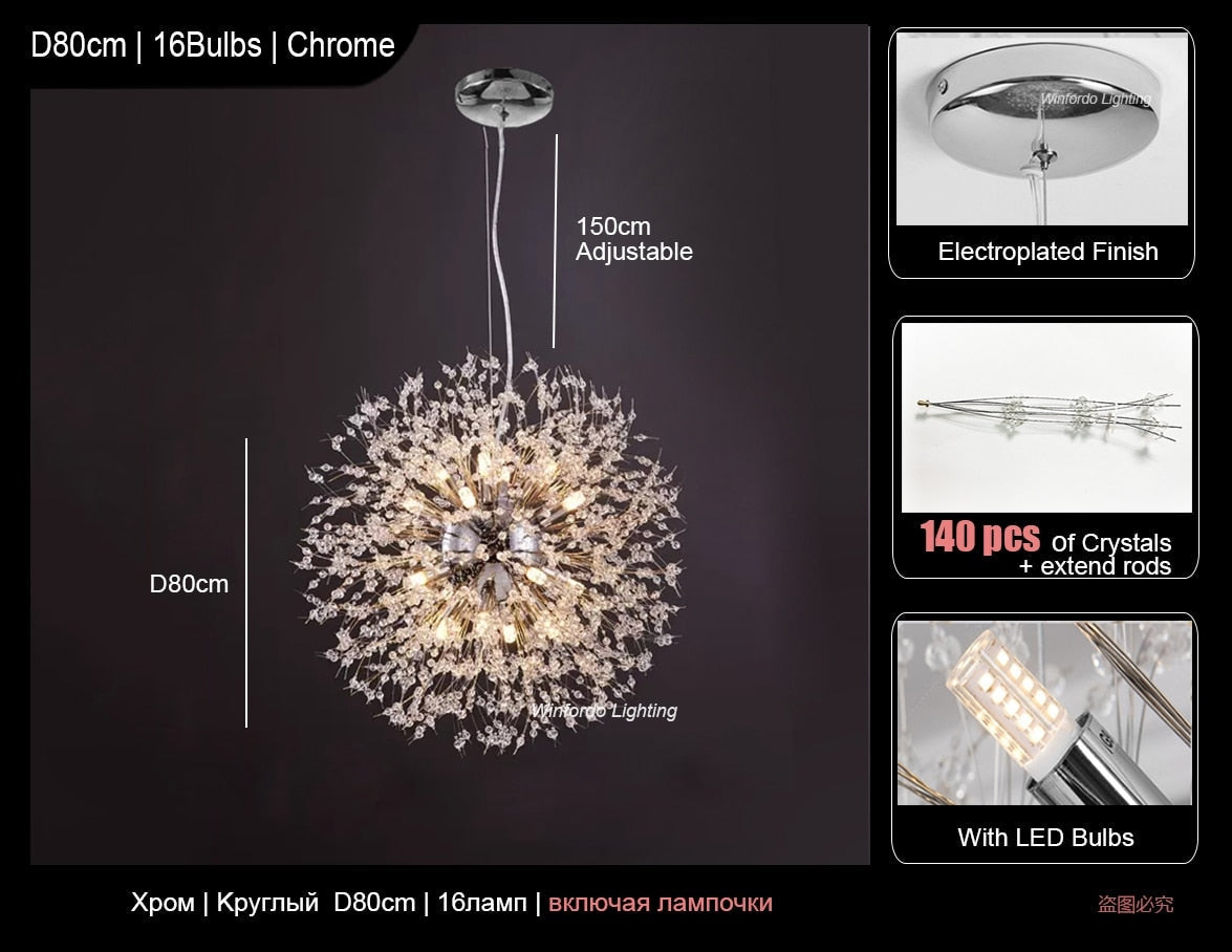 Modern Pendant Lighting | Crystal Dandelion Lamps | 1-light for Stairs Living Room Dining - Lamps