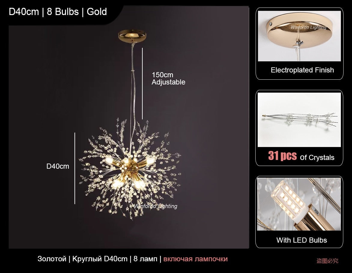 Modern Pendant Lighting | Crystal Dandelion Lamps | 1-light for Stairs Living Room Dining - Lamps