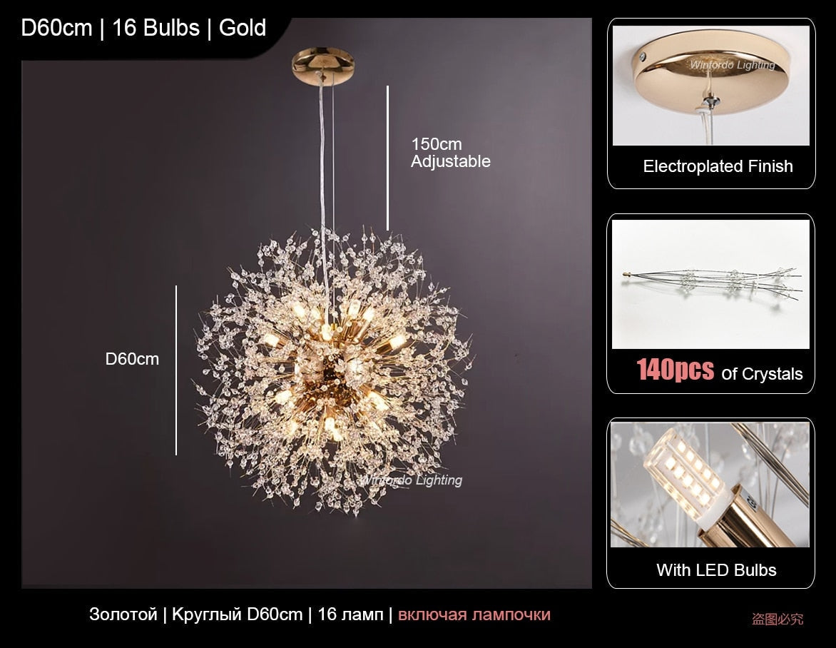 Modern Pendant Lighting | Crystal Dandelion Lamps | 1-light for Stairs Living Room Dining - Lamps