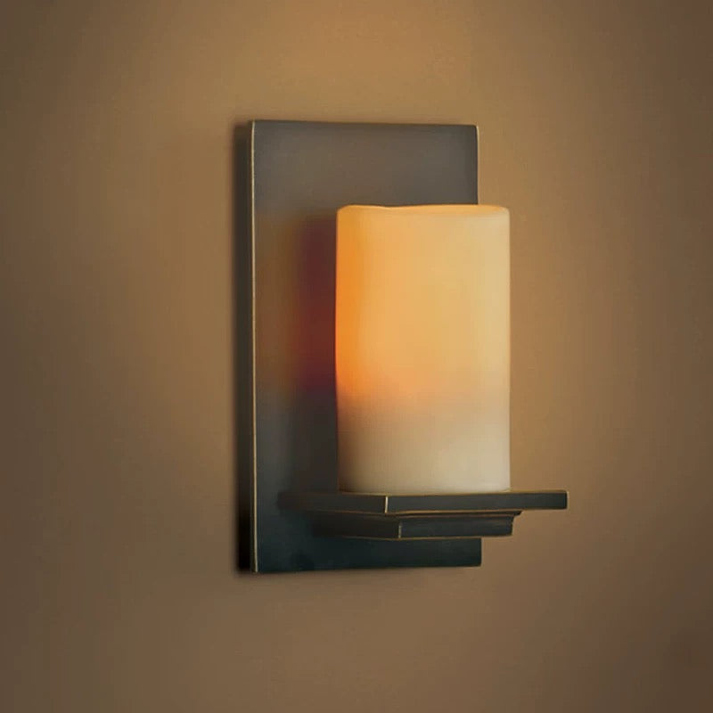 Iron and Glass Candle Wall Sconce – Modern Candle-style Light for Hallway or Bedroom - Minimalist Lamps