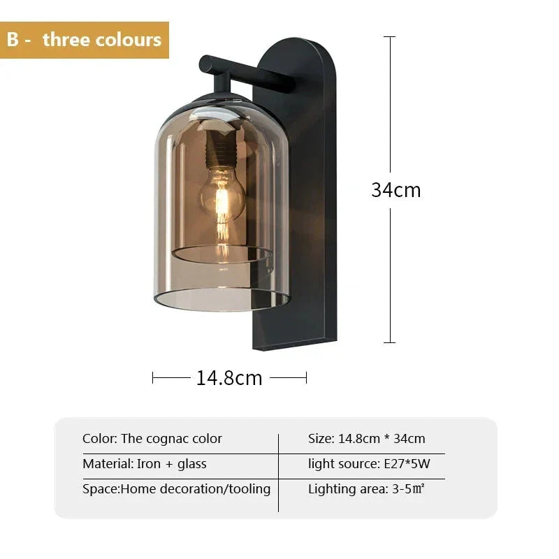 Modern Glass Wall Lamp Bedside Lamps Stairs Living Room Light Fixtures - Sconces