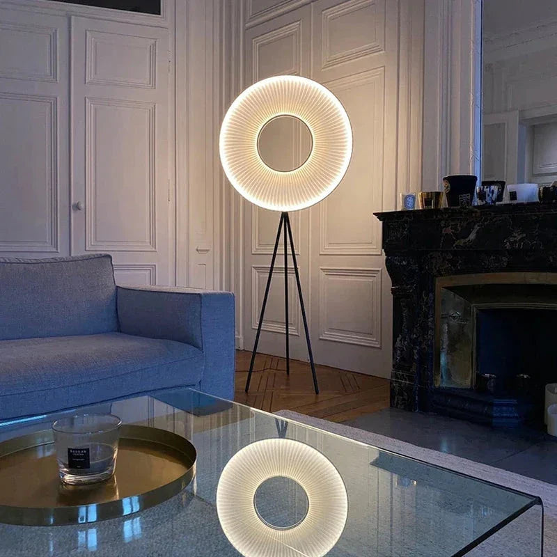 Modern Floor Lamp Fabric Lampshade Halo Lighting for Living Room Bedroom Office - Unique Lamps