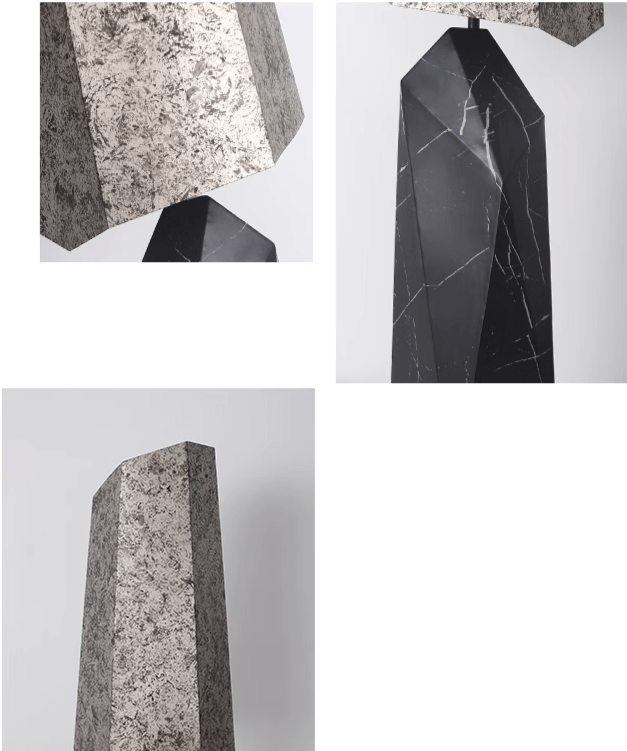 Geometric Granite and Marble Table Lamp – Modern Faceted Design Sculptural Stone Lighting - Minimalist Floor Lamps