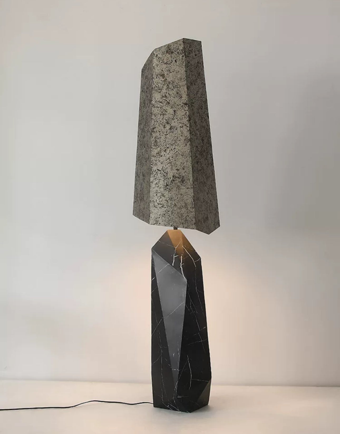 Geometric Granite and Marble Table Lamp – Modern Faceted Design Sculptural Stone Lighting - Minimalist Floor Lamps