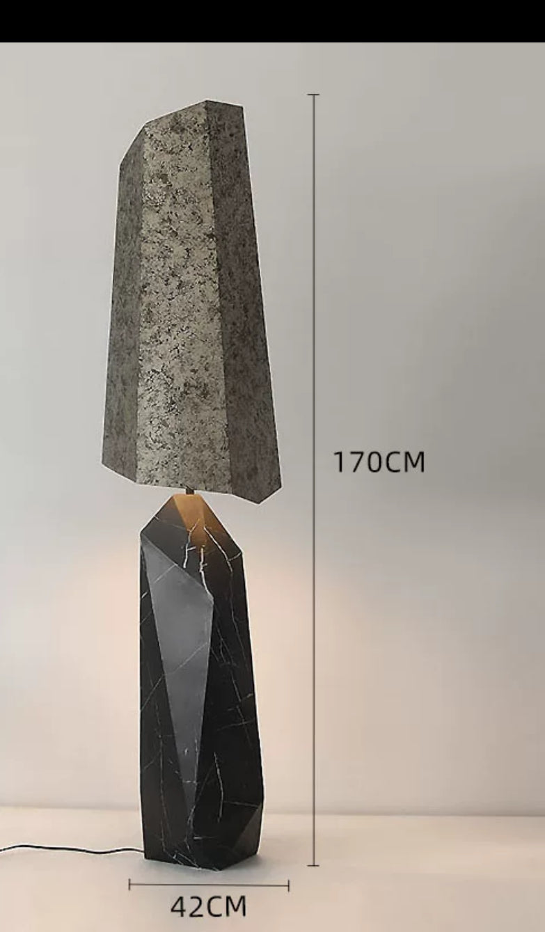 Geometric Granite and Marble Table Lamp – Modern Faceted Design Sculptural Stone Lighting - Minimalist Floor Lamps