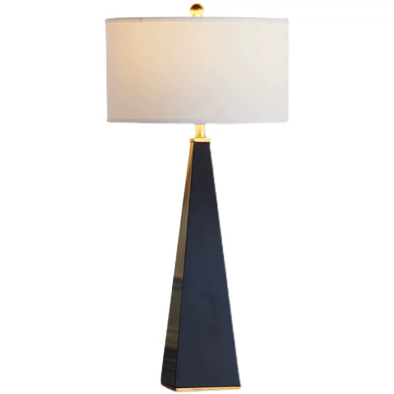 Modern Obelisk Table Lamp with Copper Accents and Fabric Shade for Living Room or Bedroom - Lamps