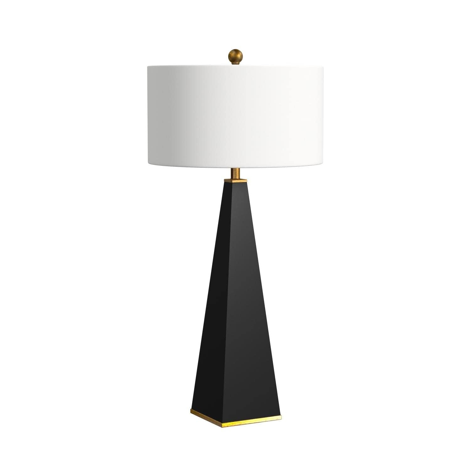 Modern Obelisk Table Lamp with Copper Accents and Fabric Shade for Living Room or Bedroom - Lamps