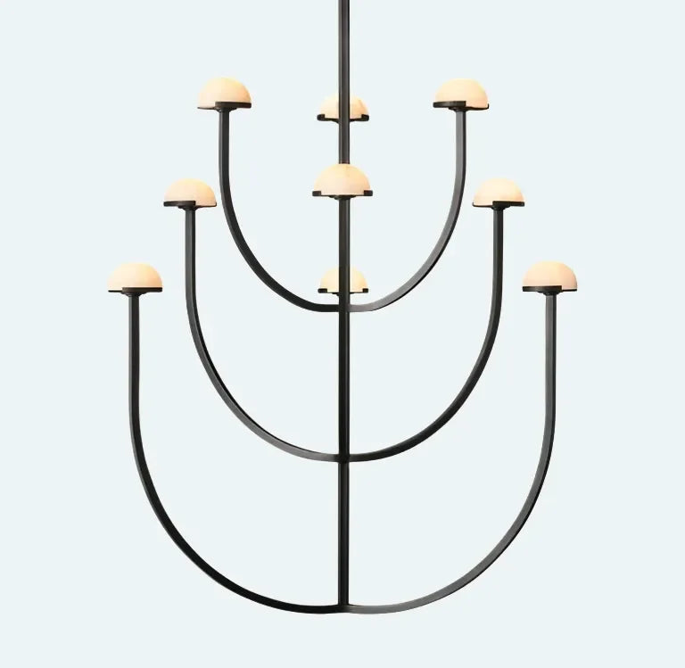 Modern Tiered Copper and Marble Chandelier – Sculptural Black for Living Room or Dining - Chandeliers