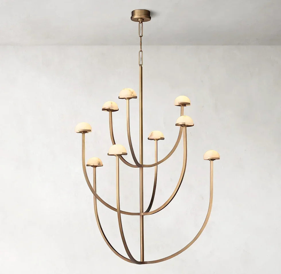 Modern Tiered Copper and Marble Chandelier – Sculptural Black for Living Room or Dining - Chandeliers