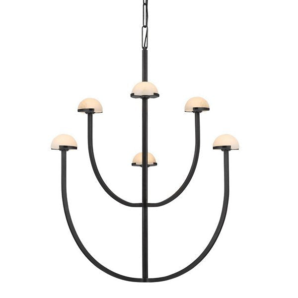 Modern Tiered Copper and Marble Chandelier – Sculptural Black for Living Room or Dining - Chandeliers