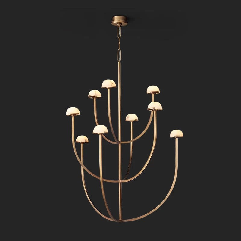 Modern Tiered Copper and Marble Chandelier – Sculptural Black for Living Room or Dining - Chandeliers