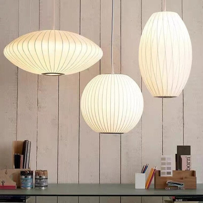 Nelson Bubble Pendant Lamp | White Silk Ceiling Lamps | Bedroom Living Room Lighting | Casalola - Lamps