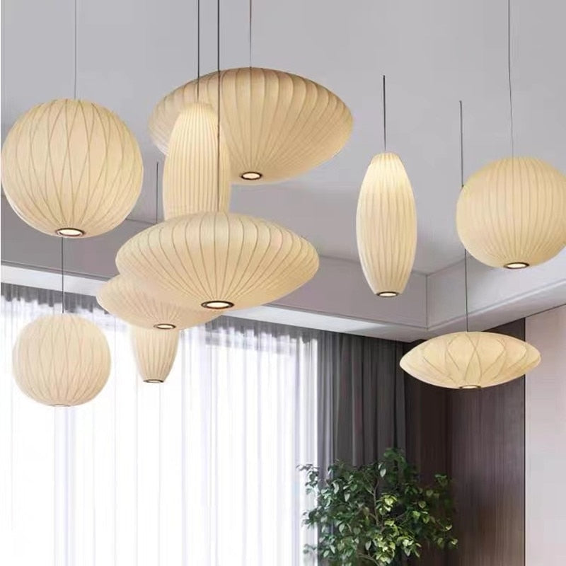 Nelson Bubble Pendant Lamp | White Silk Ceiling Lamps | Bedroom Living Room Lighting | Casalola - Lamps