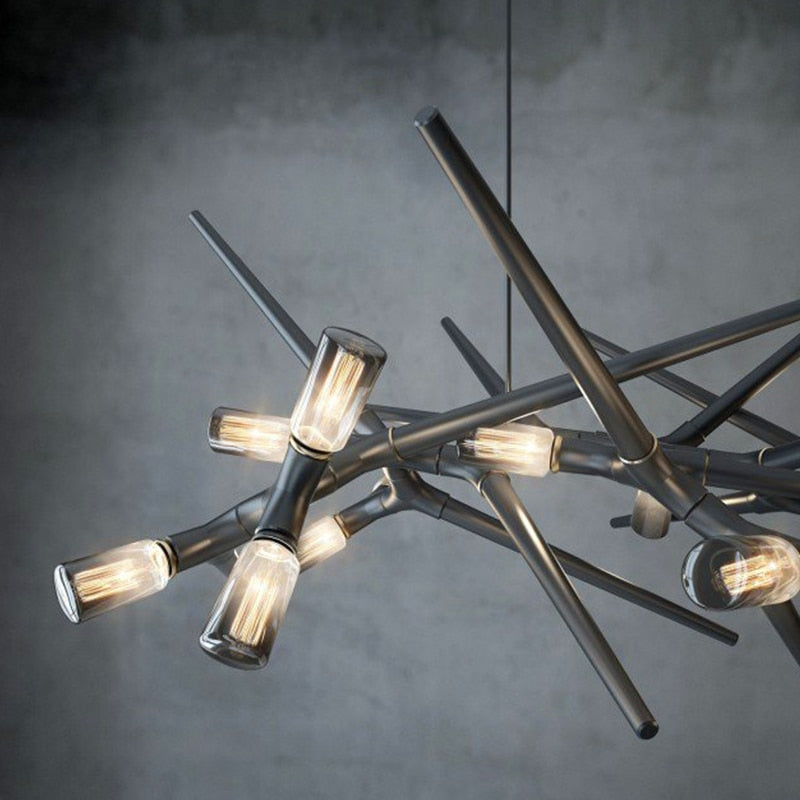 Industrial Modern Chandelier with Exposed Bulbs and Branching Metal Frame – Statement Pendant Light - Semi-flush Mounts