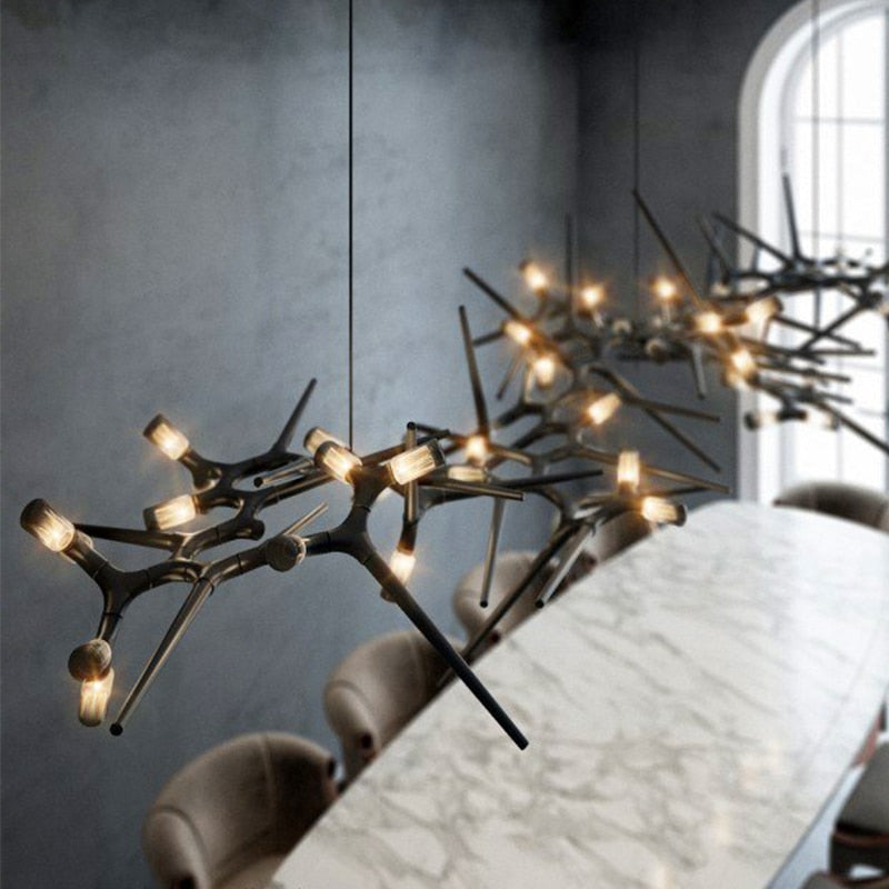 Industrial Modern Chandelier with Exposed Bulbs and Branching Metal Frame – Statement Pendant Light - Semi-flush Mounts