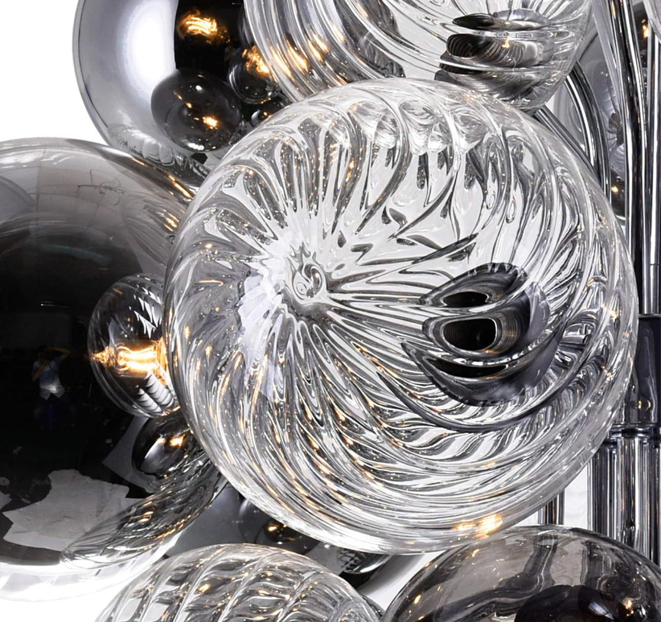 Modern Cluster Glass Globe Chandelier – Smoked and Clear Pendant Light for Living Room or Entryway - Chandeliers