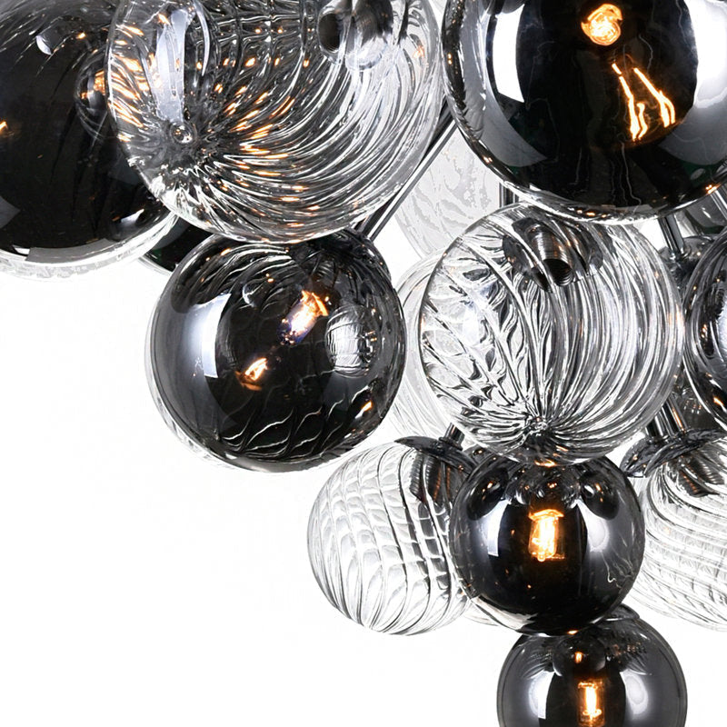 Modern Cluster Glass Globe Chandelier – Smoked and Clear Pendant Light for Living Room or Entryway - Chandeliers