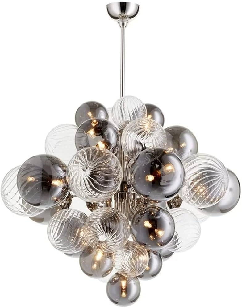 Modern Cluster Glass Globe Chandelier – Smoked and Clear Pendant Light for Living Room or Entryway - Chandeliers