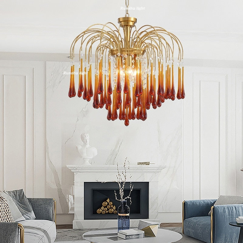 Murano Chandelier | Dining Room Light Fixtures | Italian Water Drop for Living Hotel - Chandeliers