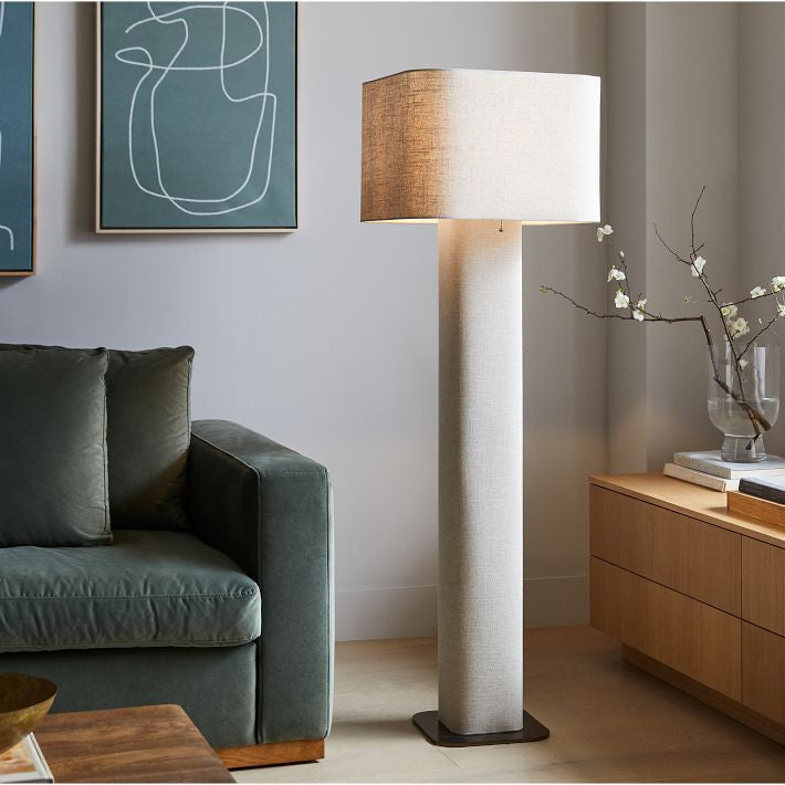 Modern Minimalism Fabric Floor Lamp with Cylindrical Base - Minimalist Floor Lamps