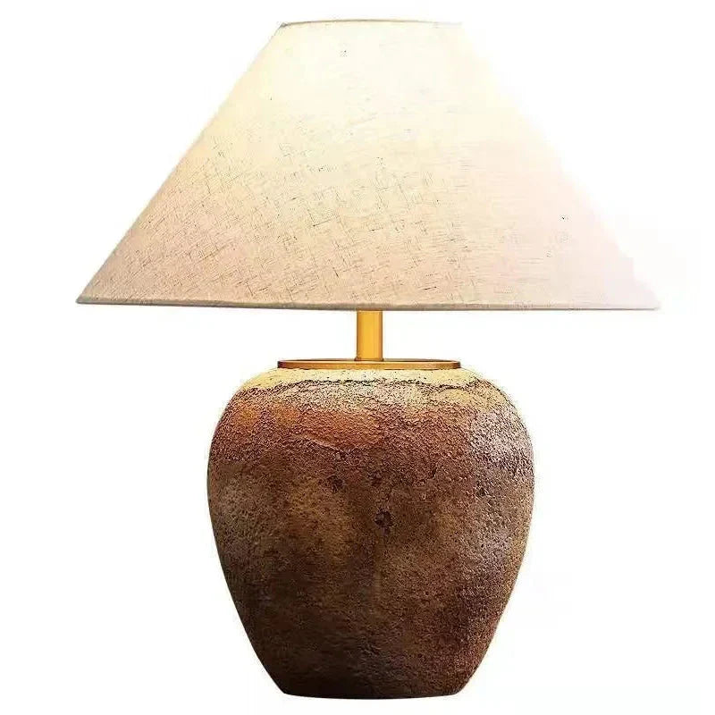 Wabi Style Ceramic Table Lamp - Modern Japandi Led in Earth Tones E27 Base for Bedroom Decor - Minimalist Lamps