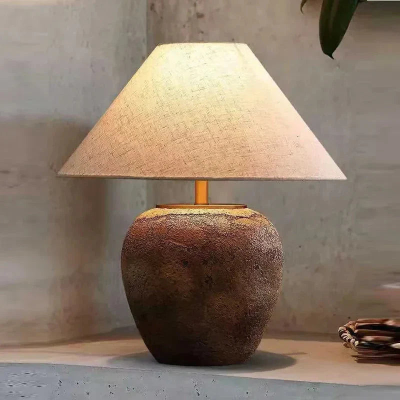 Wabi Style Ceramic Table Lamp - Modern Japandi Led in Earth Tones E27 Base for Bedroom Decor - Minimalist Lamps