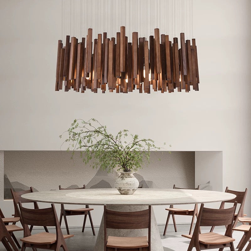 Wood Beam Pendant Light – Rustic Linear Chandelier for Dining Room Kitchen or Living - Lamps