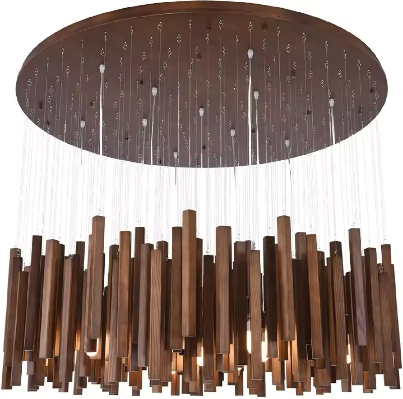 Wood Beam Pendant Light – Rustic Linear Chandelier for Dining Room Kitchen or Living - Lamps